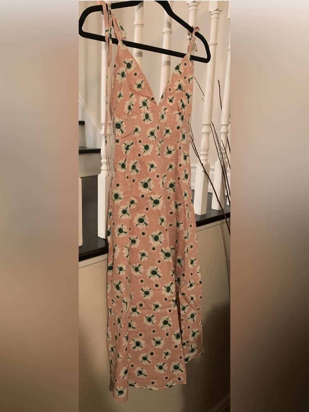 Light Pink Floral Slip Dress with Green Center Daisies